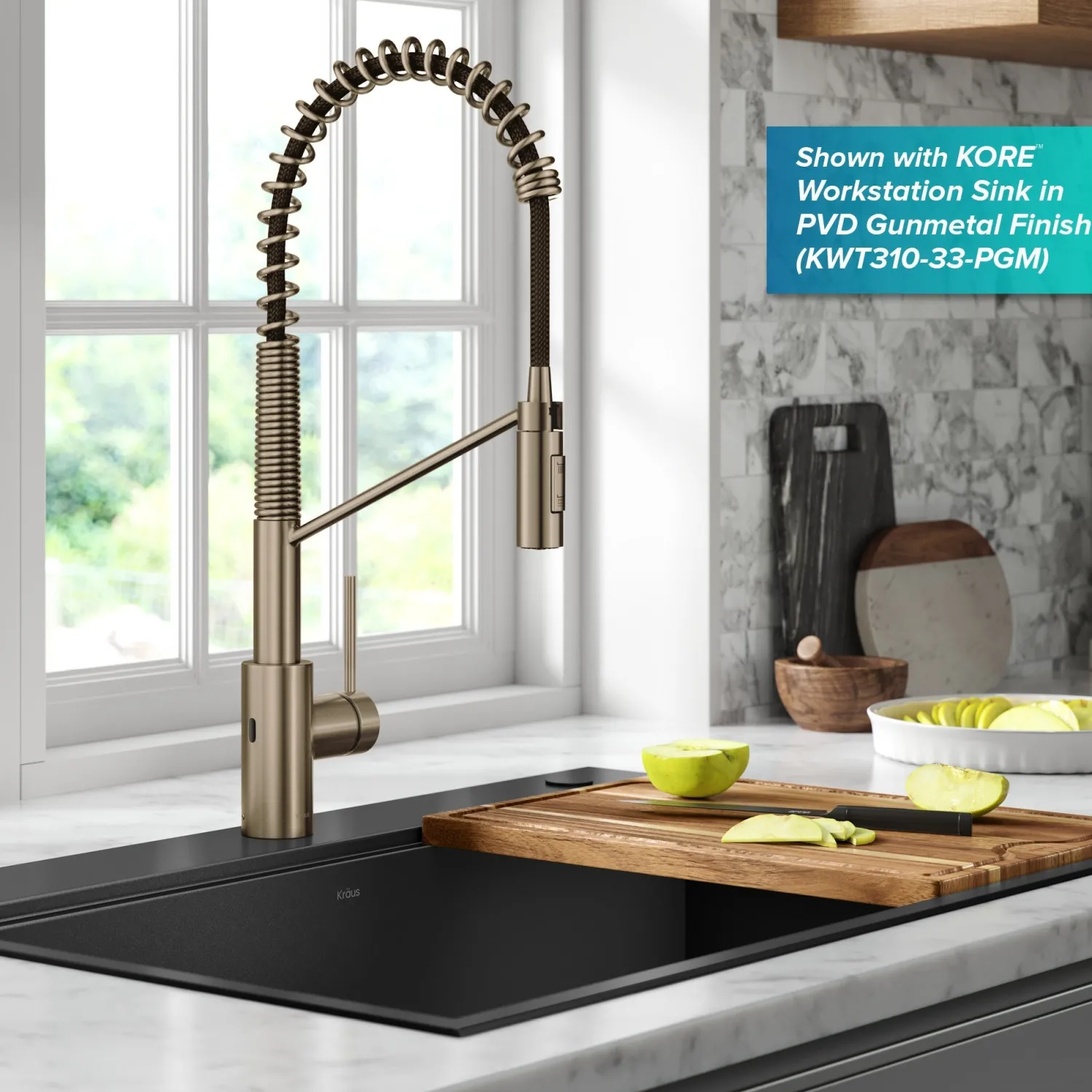 Discount Oletto Touchless Pull-Down Single Handle Faucet in Spot Free Antique Champagne Bronze Touchless, Sensor And Tap Activated Kitchen Faucets|Single Hole