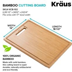 Clearance Organic Solid Bamboo Cutting Board for Kitchen Sink, 18.5