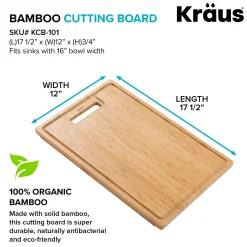 Outlet Organic Solid Bamboo Cutting Board for Kitchen Sink, 17.5