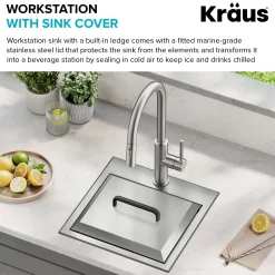 Hot 15" × 15" Outdoor T-316 Marine Grade Workstation Sink with Marine-Grade Lid | KCA-1800 Outdoor Sinks & Accessories|Laundry Room Chevron Down Icon