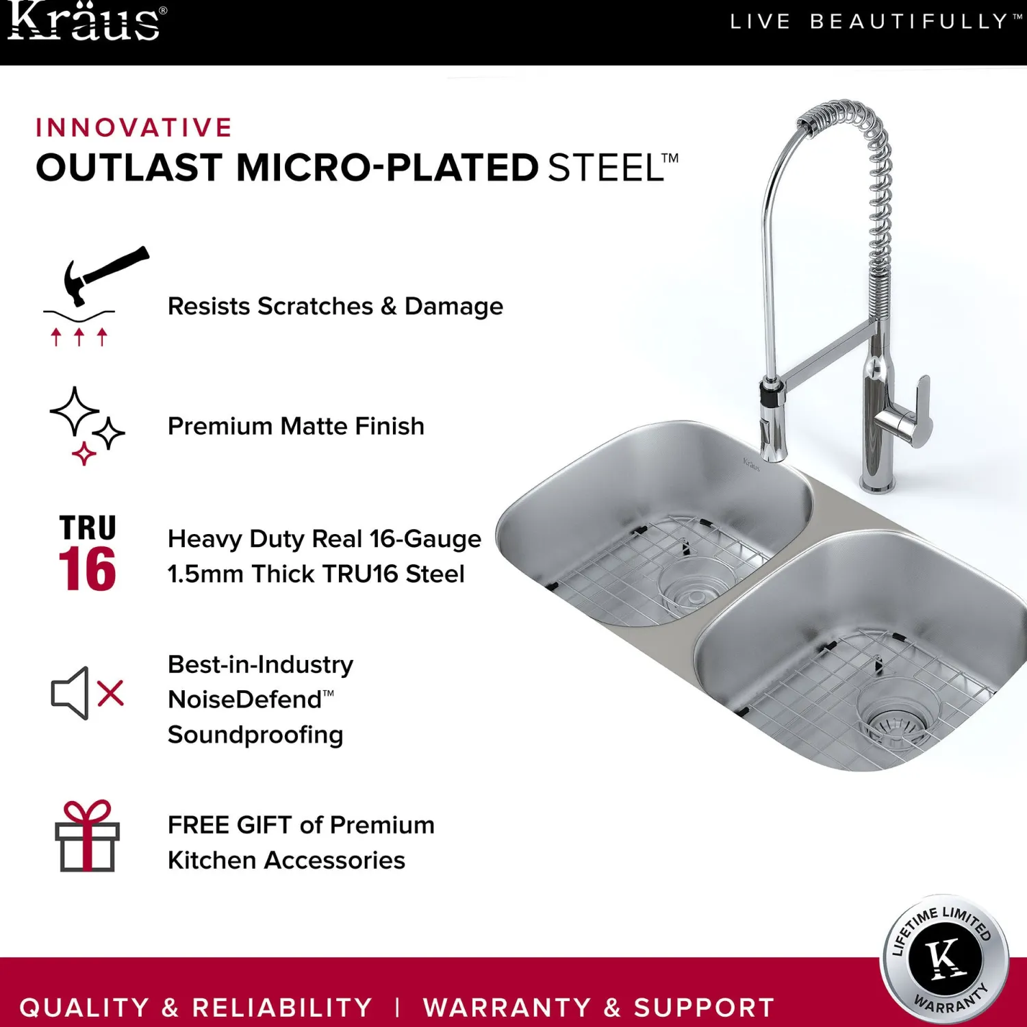 Outlast MicroShield Scratch-Resist Stainless Steel Undermount 50/50 Double Bowl Sink, 32" 16 Gauge, Premier Series Stainless Steel Sinks|Double Bowl Sinks