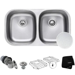 Outlast MicroShield Scratch-Resist Stainless Steel Undermount 50/50 Double Bowl Sink, 32" 16 Gauge, Premier Series Stainless Steel Sinks|Double Bowl Sinks