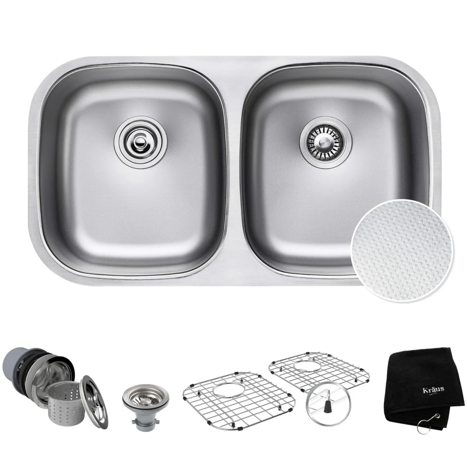 Outlast MicroShield Scratch-Resist Stainless Steel Undermount 50/50 Double Bowl Sink, 32" 16 Gauge, Premier Series Stainless Steel Sinks|Double Bowl Sinks