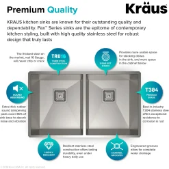 Online Pax Zero-Radius 31.5" Handmade Undermount 50/50 Double Bowl 16 Gauge Stainless Steel Kitchen Sink with NoiseDefend Soundproofing Stainless Steel Sinks|Double Bowl Sinks
