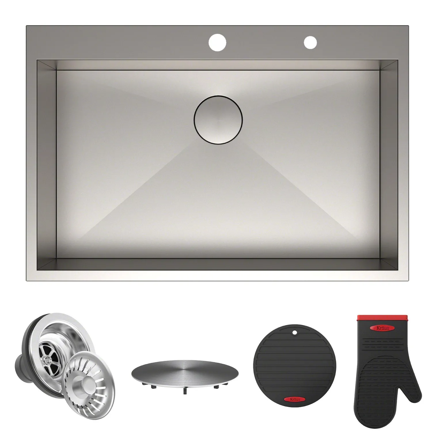 Hot Pax Zero-Radius 33" Handmade Topmount Single Bowl 16 Gauge Stainless Steel Drop-In Kitchen Sink with 2 Pre-Drilled Holes Drop-In / Top Mount Sinks|Stainless Steel Sinks