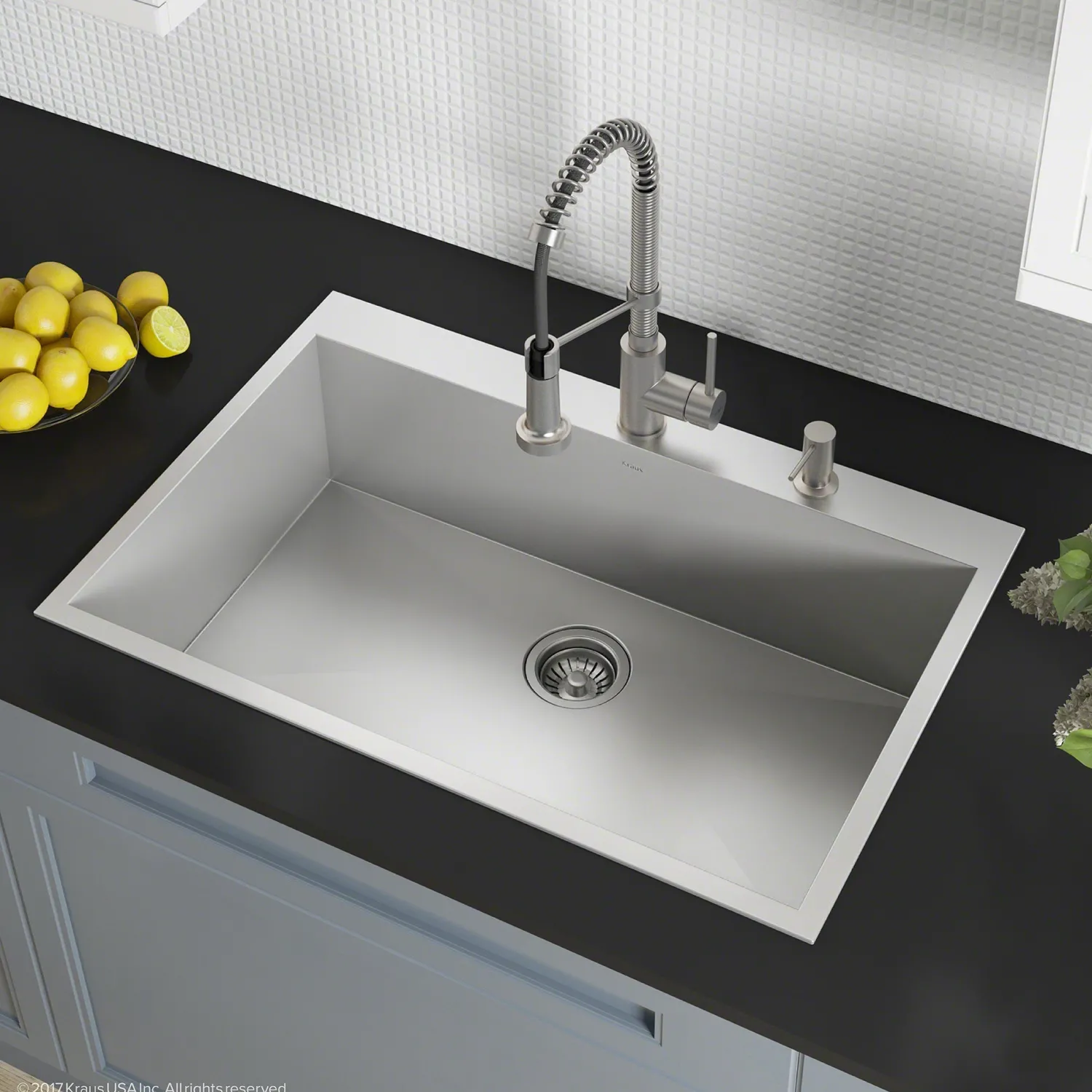 Hot Pax Zero-Radius 33" Handmade Topmount Single Bowl 16 Gauge Stainless Steel Drop-In Kitchen Sink with 2 Pre-Drilled Holes Drop-In / Top Mount Sinks|Stainless Steel Sinks