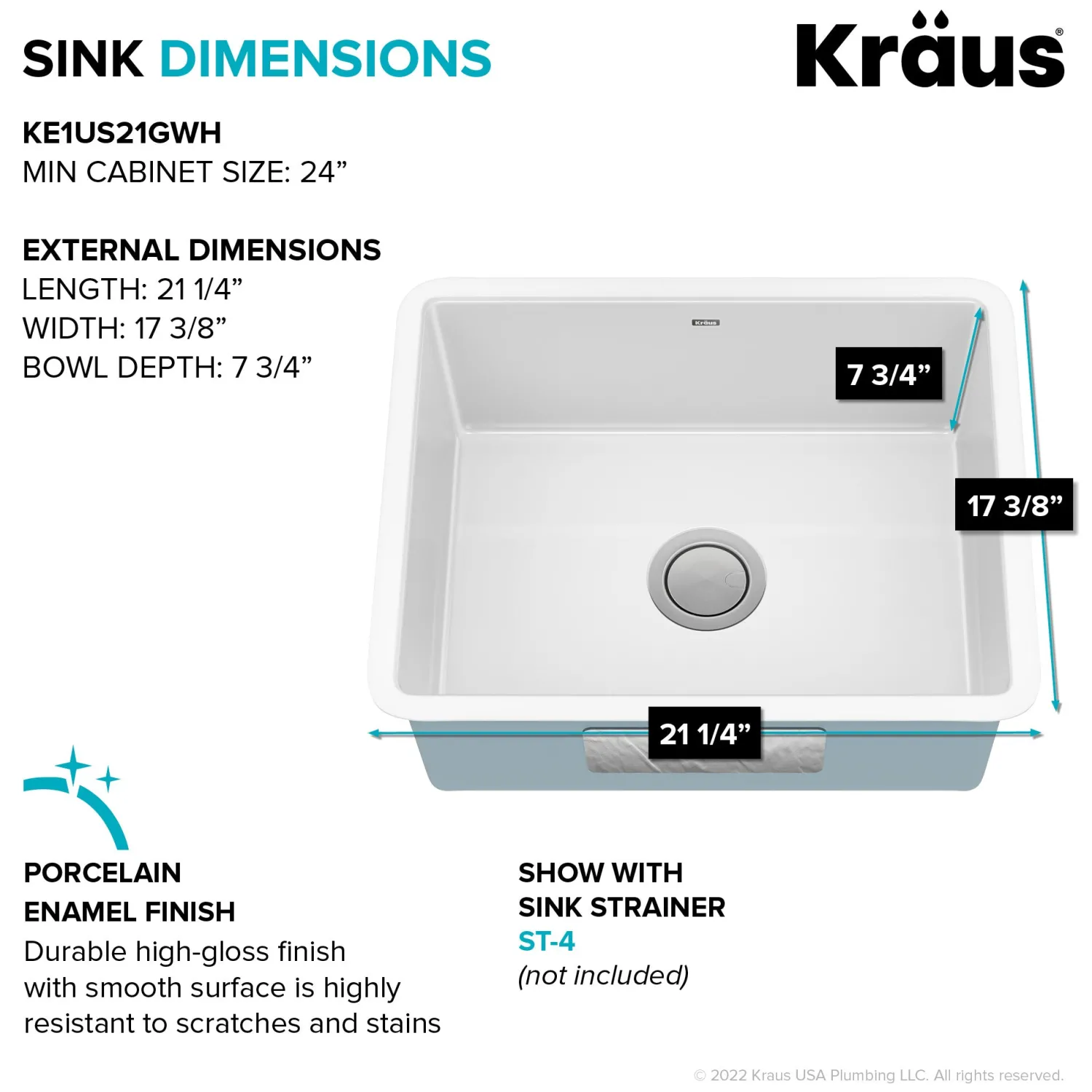 Discount Pintura 21" Undermount Enameled Single Bowl Kitchen Sink in White Single Bowl Sinks|Undermount Sinks