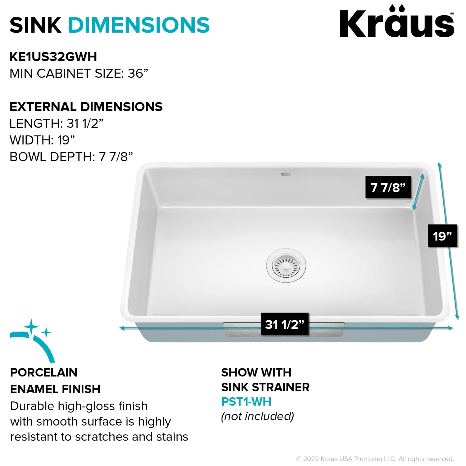 Outlet Pintura 32" Undermount Porcelain Enameled Steel Kitchen Sink in White Single Bowl Sinks|Undermount Sinks