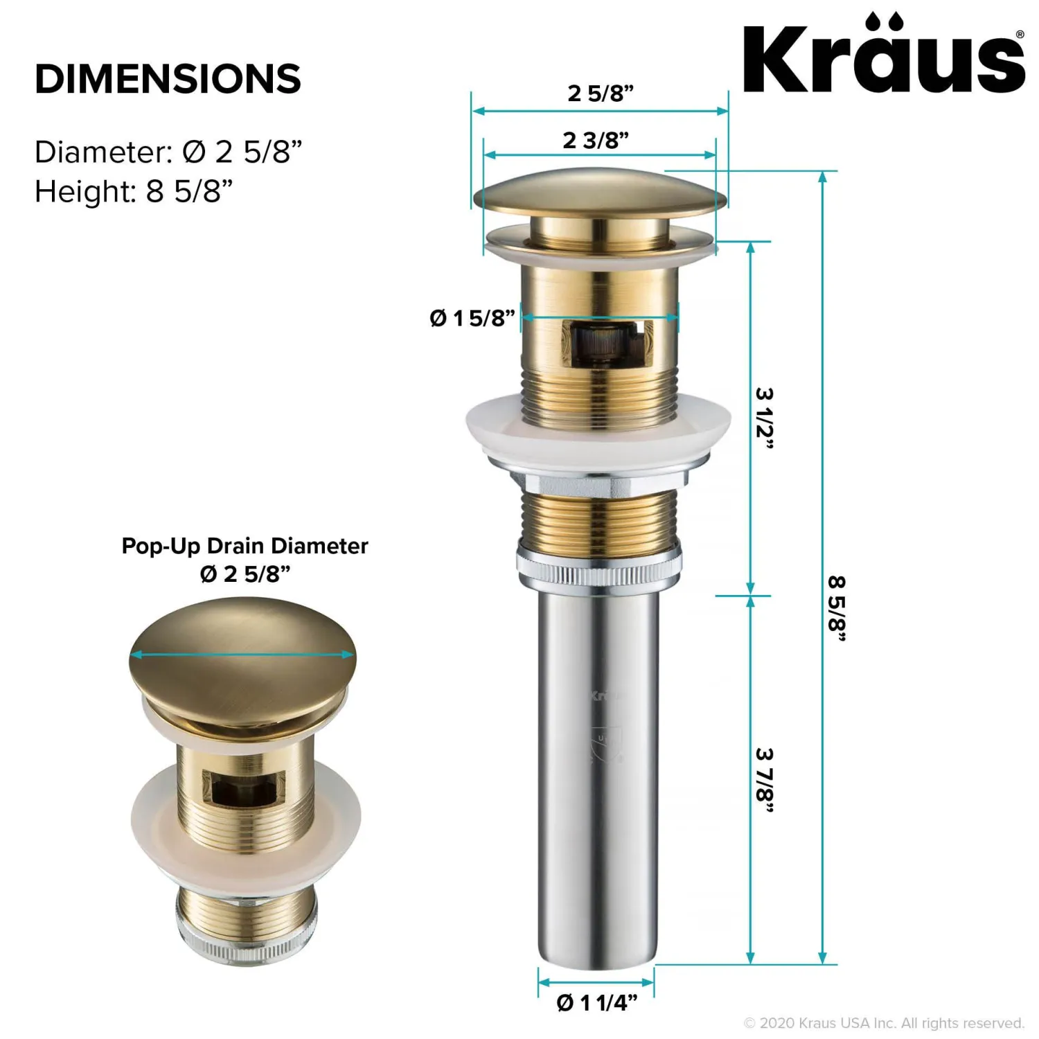 Best Pop-Up Drain for Bathroom Sink in Brushed Gold Sink Drains|Overflow Bathroom Sink Drains