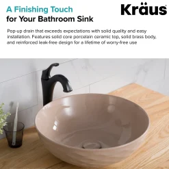 Clearance Pop-Up Drain with Porcelain Ceramic Top for Bathroom Sink without Overflow, Gloss Beige Sink Drains|Overflow Bathroom Sink Drains