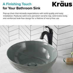 Clearance Pop-Up Drain with Porcelain Ceramic Top for Bathroom Sink without Overflow, Gloss Beige Sink Drains|Overflow Bathroom Sink Drains