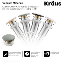 Clearance Pop-Up Drain with Porcelain Ceramic Top for Bathroom Sink without Overflow, Gloss Beige Sink Drains|Overflow Bathroom Sink Drains