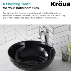 Outlet Pop-Up Drain with Porcelain Ceramic Top for Bathroom Sink without Overflow, Gloss Grey Sink Drains|Overflow Bathroom Sink Drains