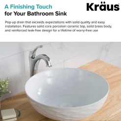 New Pop-Up Drain with Porcelain Ceramic Top for Bathroom Sink without Overflow, Gloss White Sink Drains|Overflow Bathroom Sink Drains