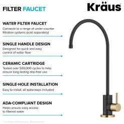 Best Purita 100% Lead-Free Kitchen Water Filter Faucet in Black and Brushed Brass Single Hole|Water Filter Faucets
