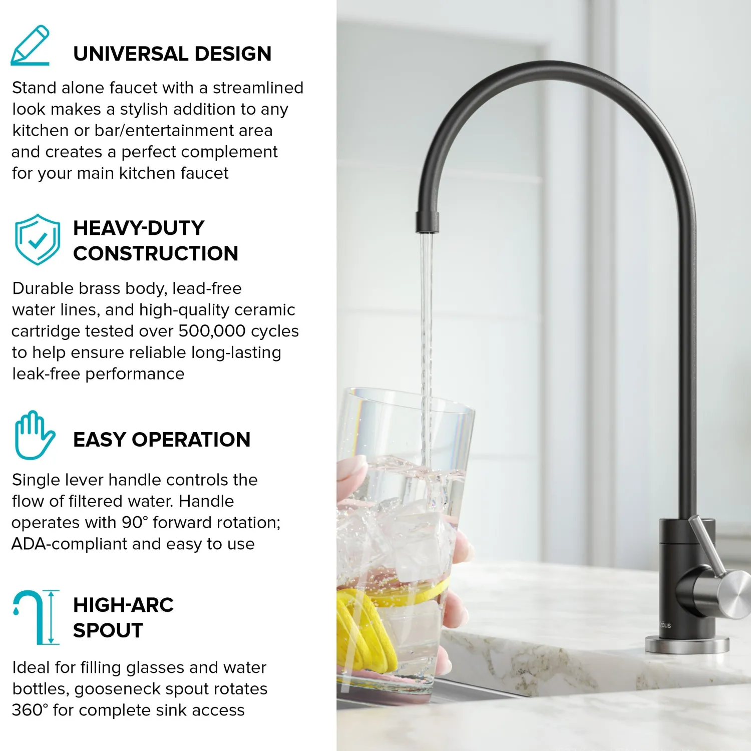 Purita 100% Lead-Free Kitchen Water Filter Faucet in Spot Free Stainless & Matte Black Single Hole|Water Filter Faucets