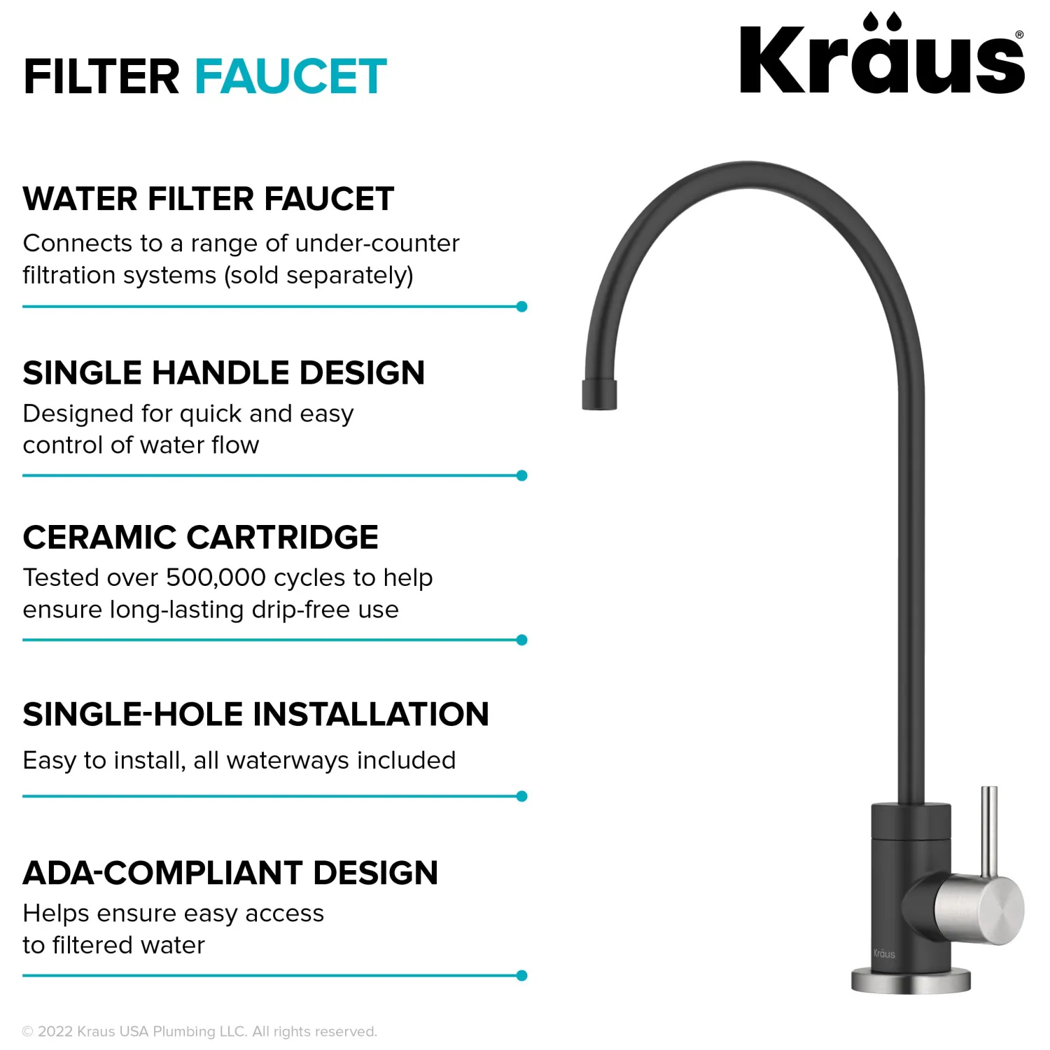 Purita 100% Lead-Free Kitchen Water Filter Faucet in Spot Free Stainless & Matte Black Single Hole|Water Filter Faucets