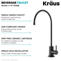 Sale Purita 100% Lead-Free Kitchen Water Filter Faucet in Matte Black Single Hole|Water Filter Faucets
