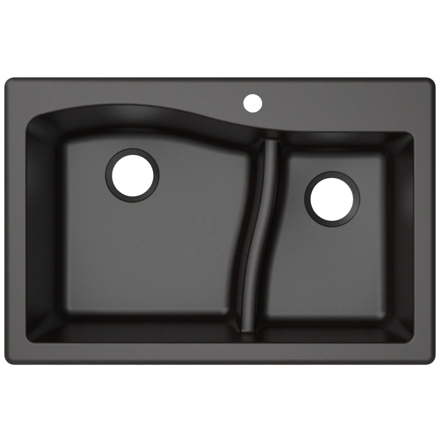 Quarza 33" Black Dual Mount 60/40 Double Bowl Granite Kitchen Sink Drop-In / Top Mount Sinks|Double Bowl Sinks