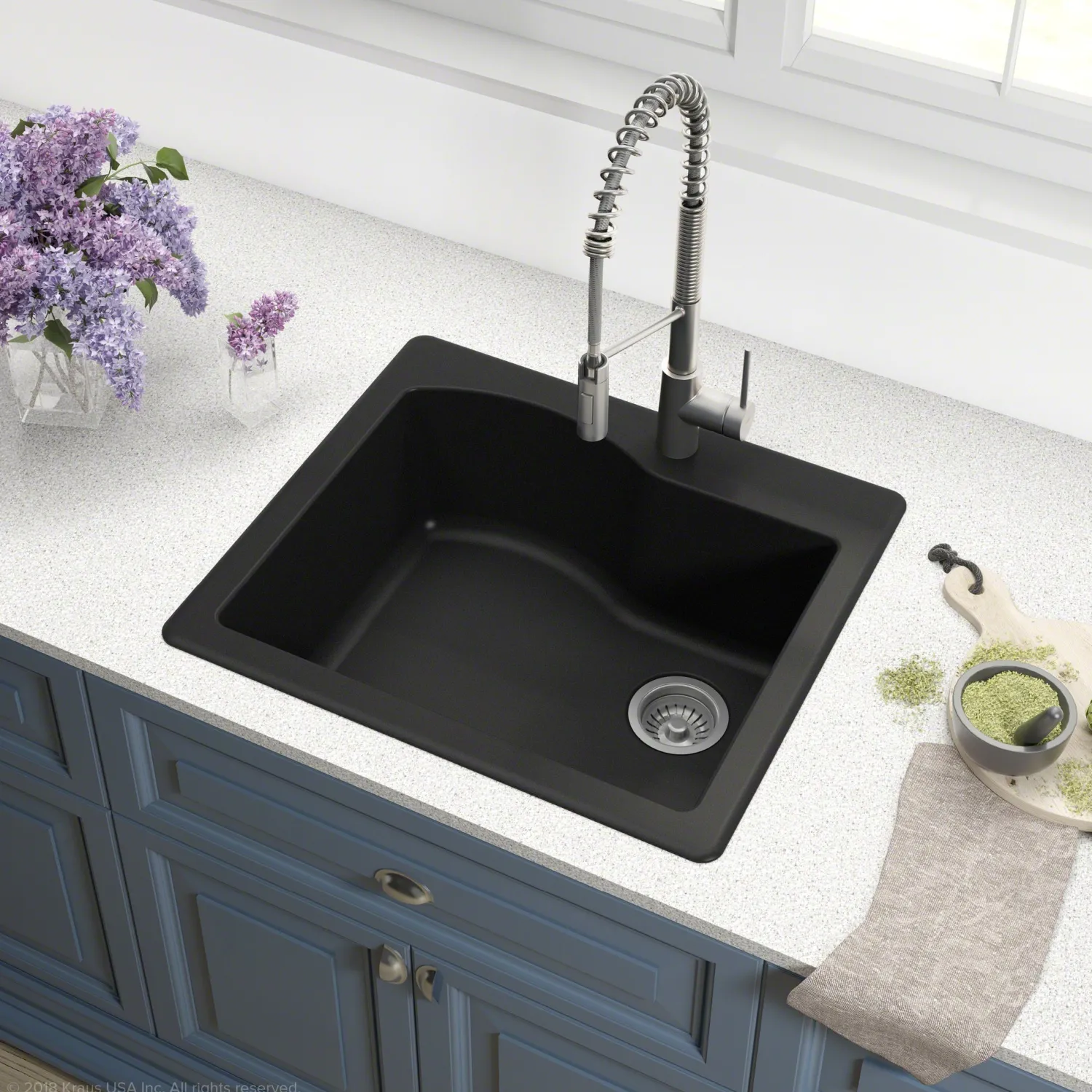 Clearance Quarza 25" Dual Mount Composite Kitchen Sink and Strainer in Black Drop-In / Top Mount Sinks|Single Bowl Sinks