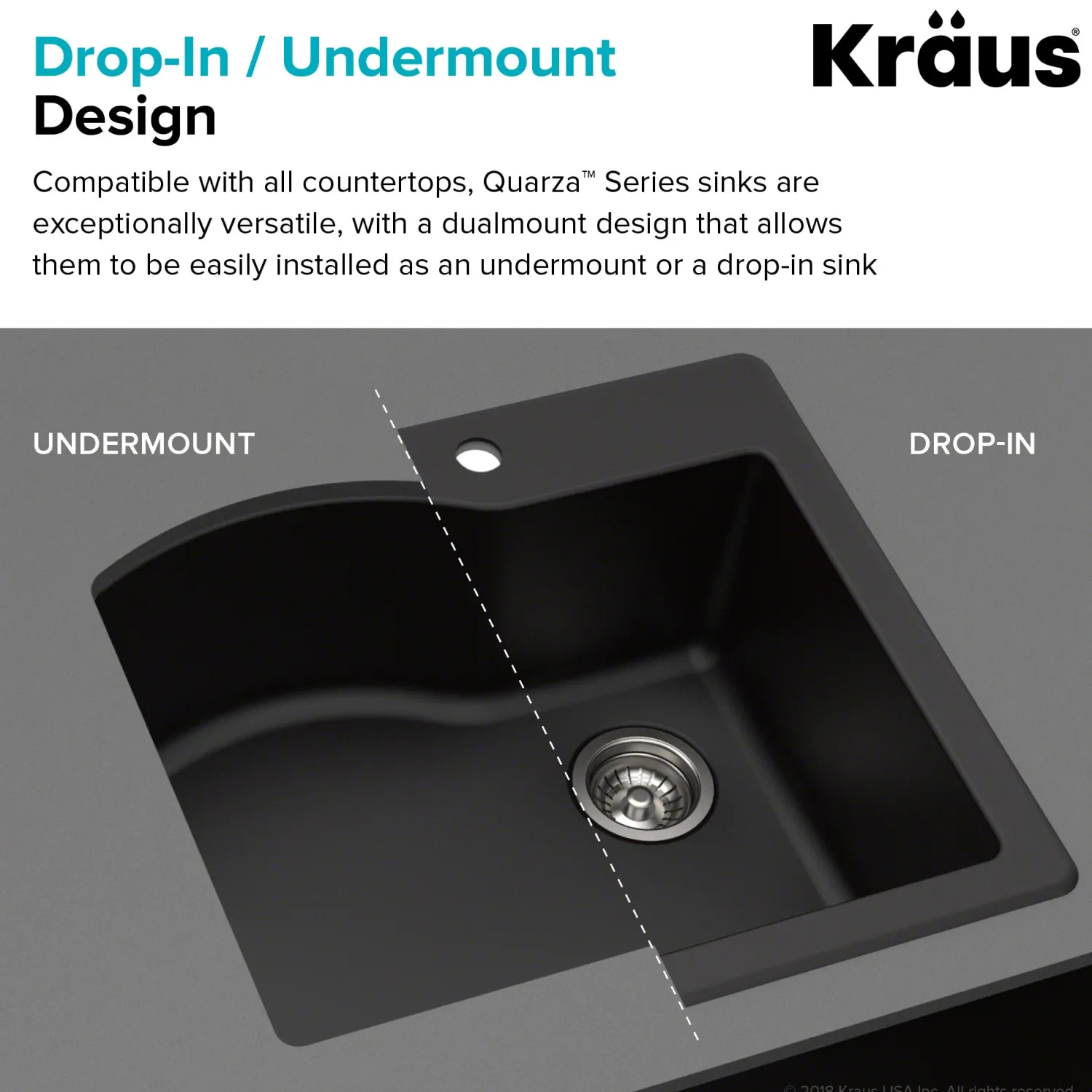 Sale Quarza 25" Dual Mount Single Bowl Granite Kitchen Sink in Grey Drop-In / Top Mount Sinks|Single Bowl Sinks