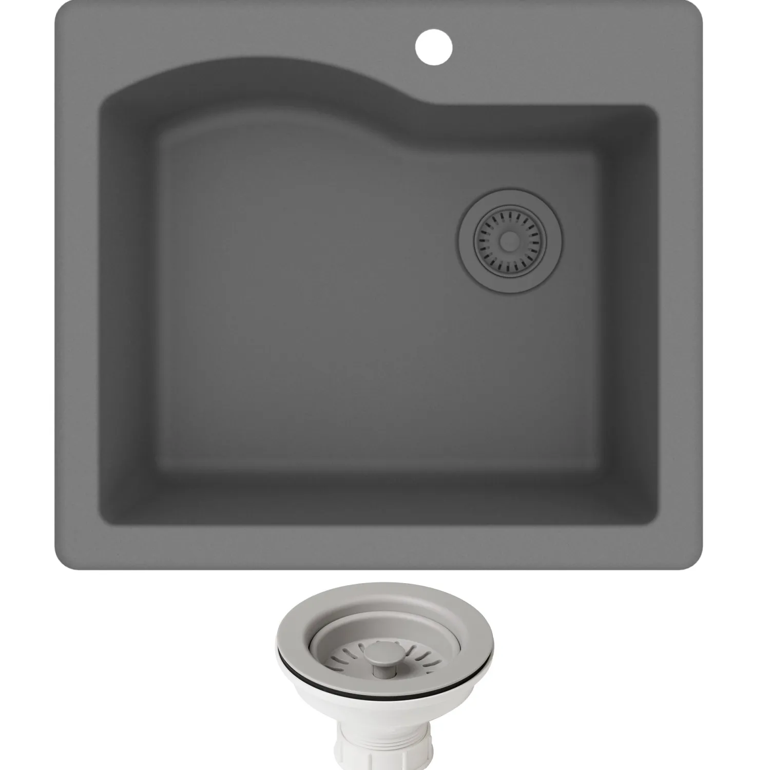 Sale Quarza 25" Dual Mount Single Bowl Granite Kitchen Sink in Grey Drop-In / Top Mount Sinks|Single Bowl Sinks