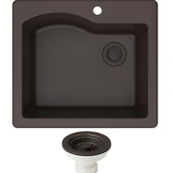 New Quarza 25" Dual Mount Single Bowl Granite Kitchen Sink in Brown Drop-In / Top Mount Sinks|Single Bowl Sinks
