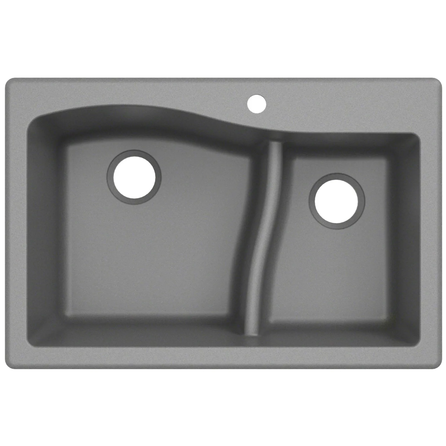 Best Quarza 33" Grey Dual Mount 60/40 Double Bowl Granite Kitchen Sink Drop-In / Top Mount Sinks|Double Bowl Sinks
