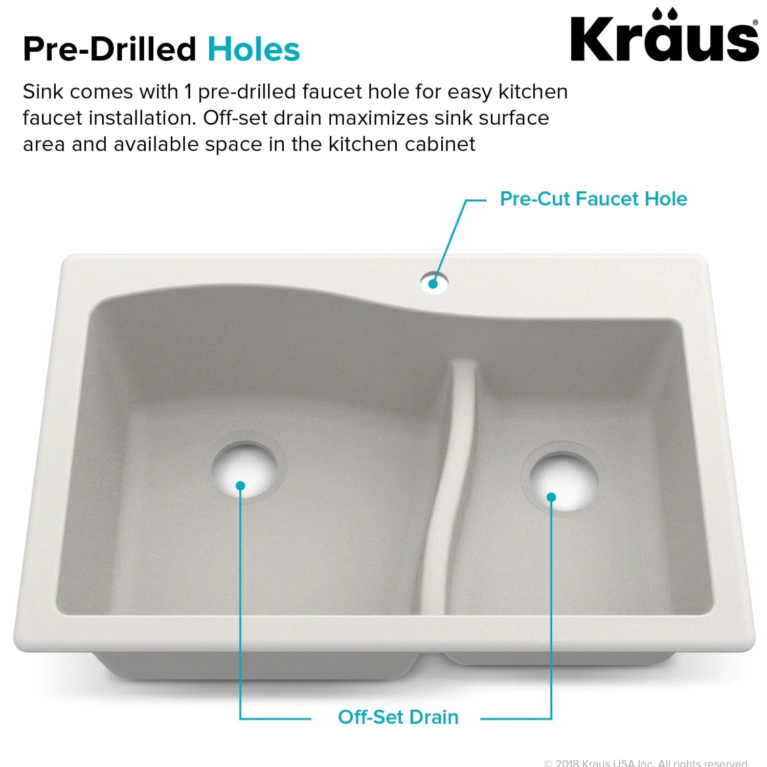 Sale Quarza 33" White Dual Mount 60/40 Double Bowl Granite Kitchen Sink Drop-In / Top Mount Sinks|Double Bowl Sinks