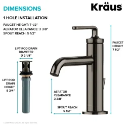 Outlet Ramus Single Handle Bathroom Sink Faucet with Lift Rod Drain in Gunmetal - **Discontinued ** Single Hole