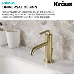 Sale Ramus Single Handle Bathroom Sink Faucet with Lift Rod Drain in Brushed Gold Single Hole