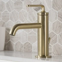 Sale Ramus Single Handle Bathroom Sink Faucet with Lift Rod Drain in Brushed Gold Single Hole