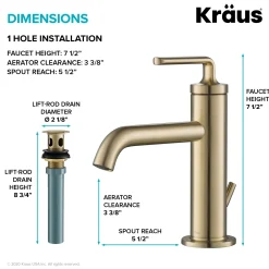 Sale Ramus Single Handle Bathroom Sink Faucet with Lift Rod Drain in Brushed Gold Single Hole