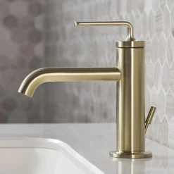 Sale Ramus Single Handle Bathroom Sink Faucet with Lift Rod Drain in Brushed Gold Single Hole