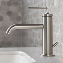 Online Ramus Single Handle Bathroom Sink Faucet with Lift Rod Drain in Spot Free Stainless Steel Single Hole