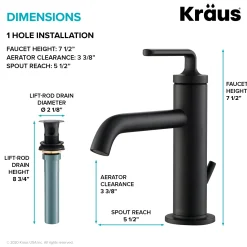 Sale Ramus Single Handle Bathroom Sink Faucet with Lift Rod Drain in Matte Black Single Hole