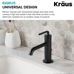 Sale Ramus Single Handle Bathroom Sink Faucet with Lift Rod Drain in Matte Black Single Hole