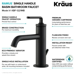 Sale Ramus Single Handle Bathroom Sink Faucet with Lift Rod Drain in Matte Black Single Hole