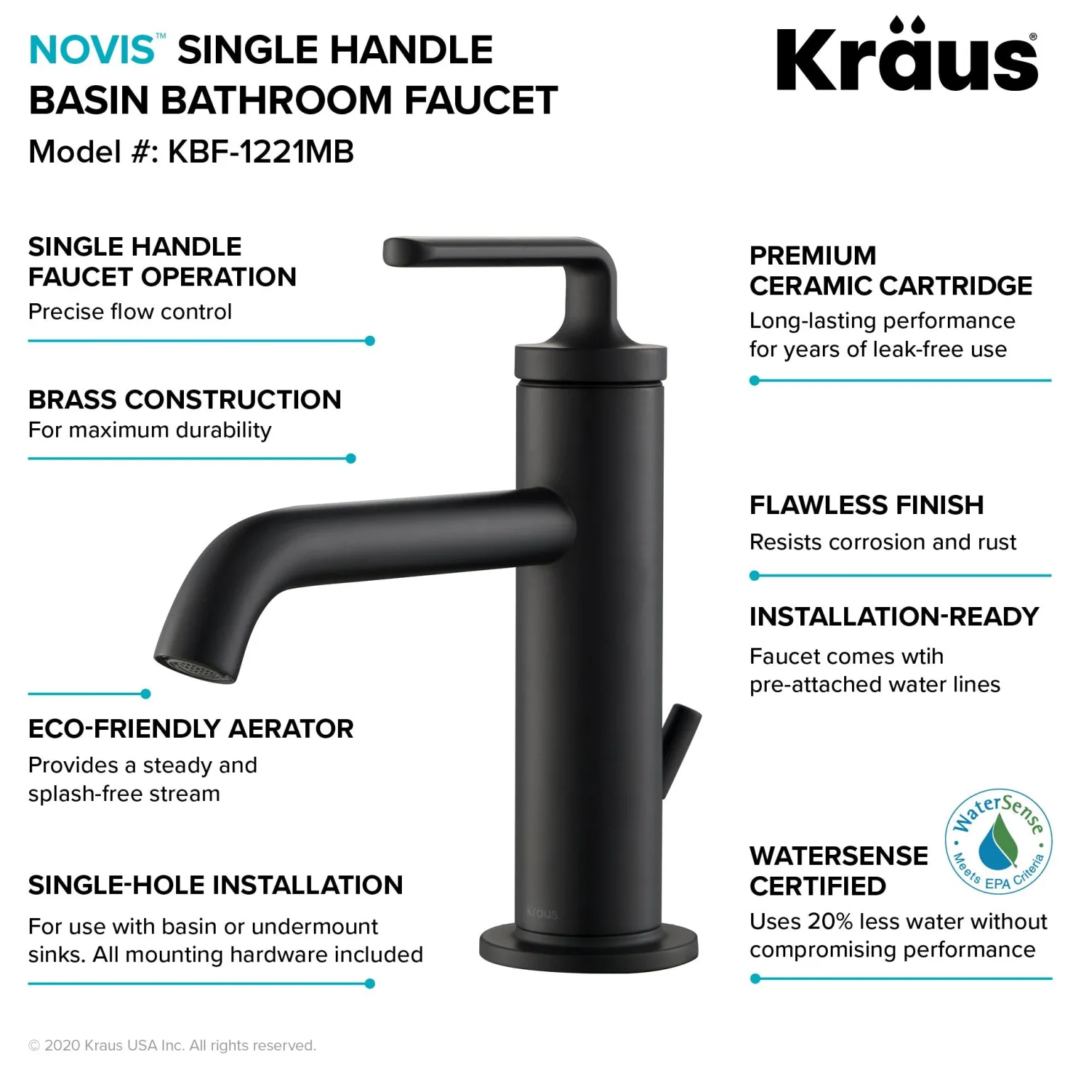 Online Ramus Single Handle 2-Pack Bathroom Sink Faucet with Lift Rod Drain in Matte Black Single Hole