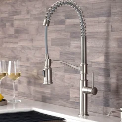Outlet Sellette Commercial Style Pull-Down Kitchen Faucet in Spot Free Stainless Steel Single Hole