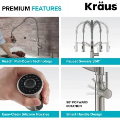 Outlet Sellette Commercial Style Pull-Down Kitchen Faucet in Spot Free Stainless Steel Single Hole
