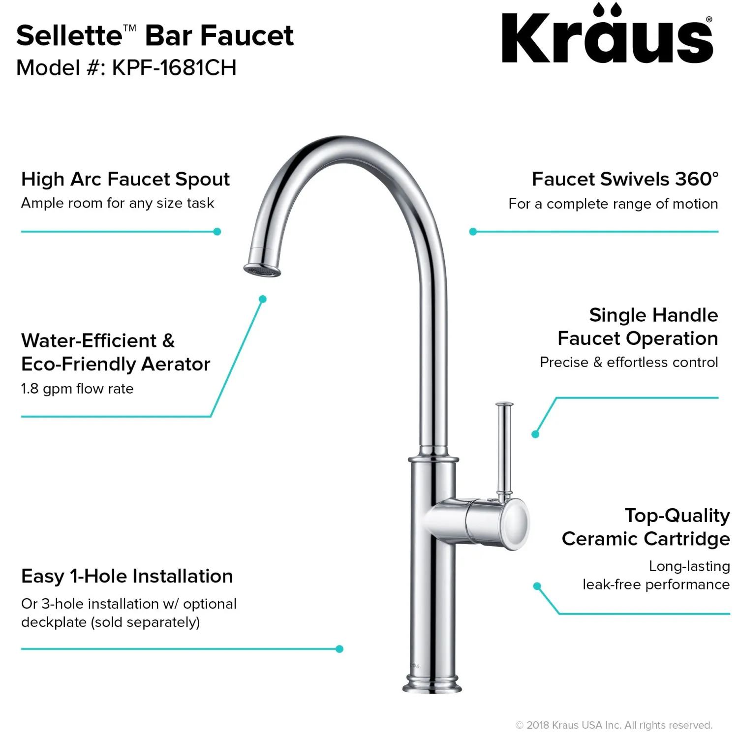 Sellette Kitchen Bar Faucet in Chrome Single Hole|Bar Faucets