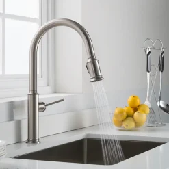 Hot Sellette Single Handle Pull Down Kitchen Faucet with Dual Function Sprayhead in Spot Free all-Brite Stainless Steel Single Hole