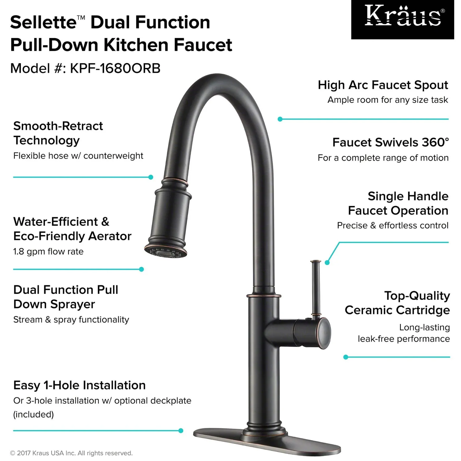 New Sellette Single Handle Pull Down Kitchen Faucet with Deck Plate and Soap Dispenser in Oil Rubbed Bronze Single Hole