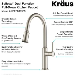 Sale Sellette Single Handle Pull Down Kitchen Faucet with Deck Plate and Soap Dispenser in Spot Free Stainless Steel Single Hole