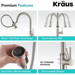 Sale Sellette Single Handle Pull Down Kitchen Faucet with Deck Plate and Soap Dispenser in Spot Free Stainless Steel Single Hole