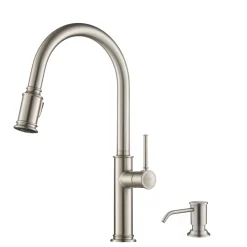Sale Sellette Single Handle Pull Down Kitchen Faucet with Deck Plate and Soap Dispenser in Spot Free Stainless Steel Single Hole
