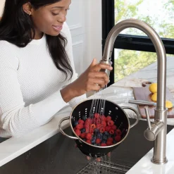 Sale Sellette Single Handle Pull Down Kitchen Faucet with Deck Plate and Soap Dispenser in Spot Free Stainless Steel Single Hole