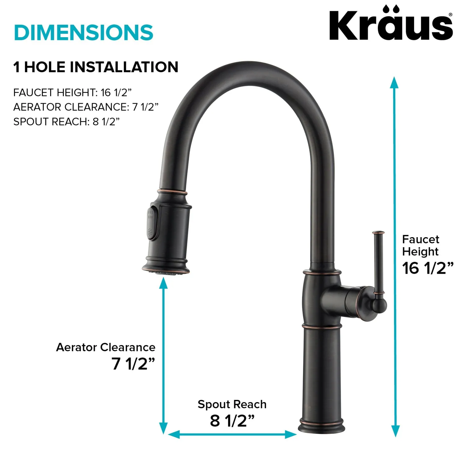 Online Sellette Traditional Single Handle Pull-Down Kitchen Faucet in Oil Rubbed Bronze Single Hole