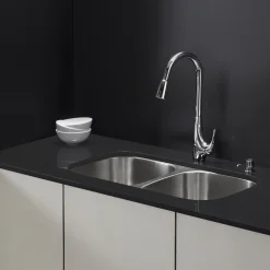 Discount Single-Handle High Arch Kitchen Faucet with Pull Down Dual-Function Sprayer in Chrome Single Hole